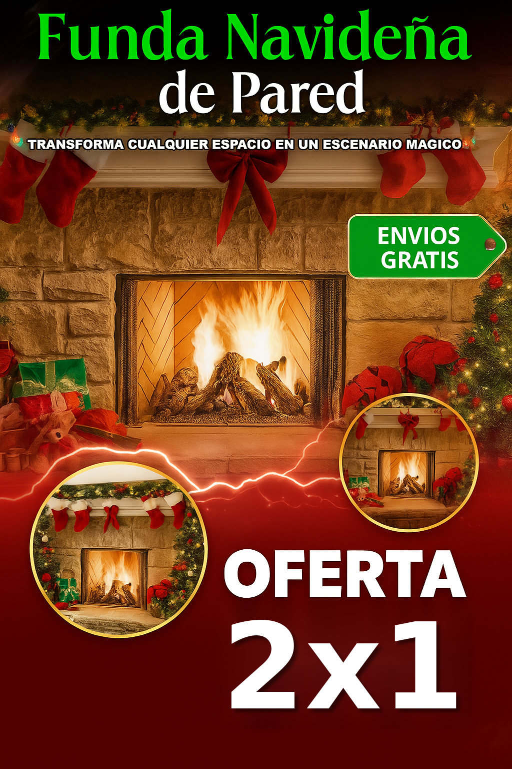 OFERTA 2X1 🎄 FONDO NAVIDEÑO PARA PARED® – Arregla la vista de tu sala al toque y disfruta en familia