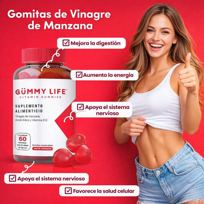 GUMMY LIFE, VINAGRE DE MANZANA ®: ¡Logra un abdomen plano y desinflamado en solo 4 semanas!