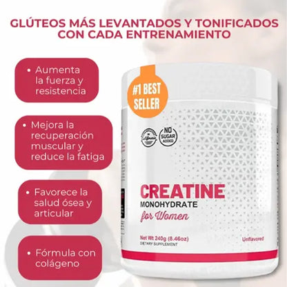 Creatina con Colágeno™ Potencia el crecimiento de glúteos y piernas, sin engorda