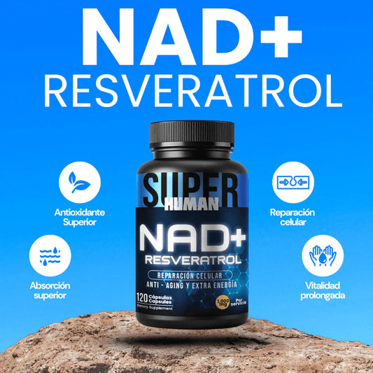 NAD + Resveratrol - Cápsulas de Reparación Celular Antienvejecimiento y Energía Extra (120 Cápsulas) - SuperHuman™