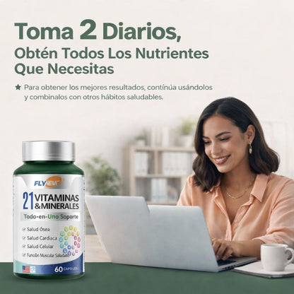 FLY NEW 21 Vitaminas y Minerales® Despídete de la niebla mental y recupera tu concentración máxima en solo días